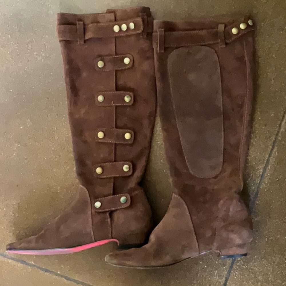 Brown Suede Knee-High Boots